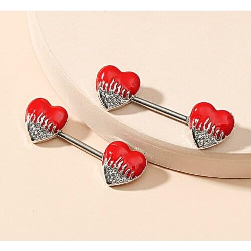 1pc Fashion Red Flame Love Hearts Nipple Rings Body Piercing Nipple Jewelry Women Silver Color Accessories