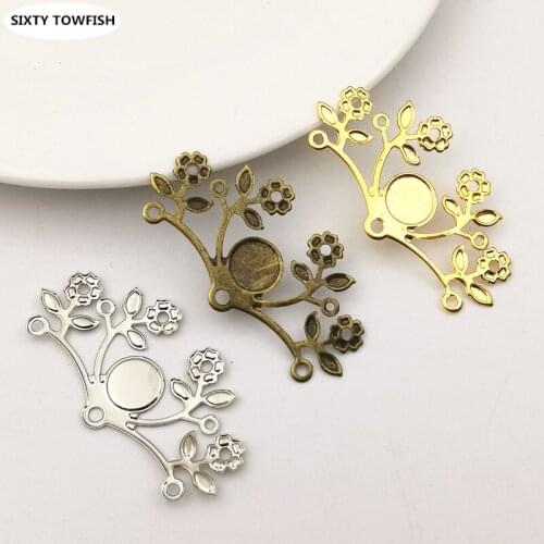 10 Pieces 48*25mm Gold color/White K/Antique bronze Metal Filigree Flowers Slice Charms Pendant Setting DIY Components