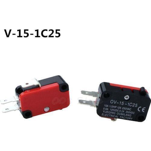 10PCS AC 250V 15A Micro Limit Switch Button SPDT Momentary Snap Action CNC V-15-1C25