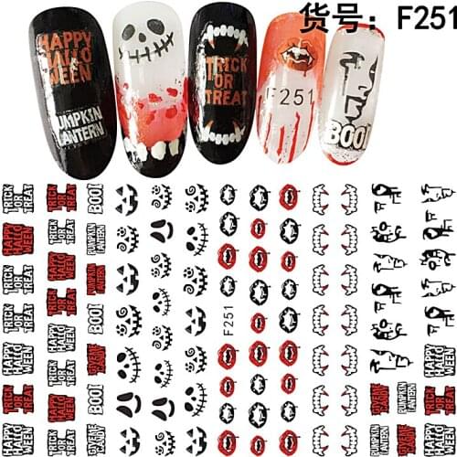 10PCS Halloween Series Pumpkin Head Bat Ghost Pattern Nail Sticker Nail Slider Decoration Beauty Tool