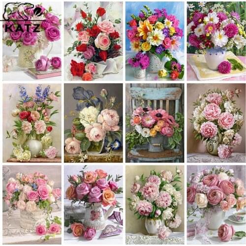 Flower Diamond Painting Garden Embroidery Crossing Diy Vase Art Mosaic Art Gift Cross Stitch Home Aesthetic Decoration