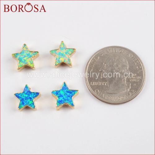 BOROSA Wholesale 10mm Star Gold Color Man-made Opal Beads Fashion Japanese Opal Pendant Bead for Womens Bracelet Jewelry G1509