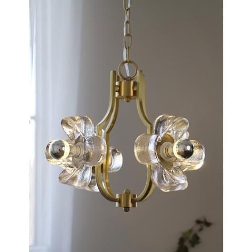 Four-leaf clover glass chandelier retro American light luxury living room dining room bedroom all copper lamp
