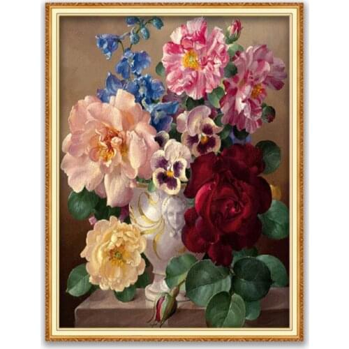 Flower Vase DIY Cross Stitch 11CT Embroidery Kits Needlework Craft Set Cotton Thread Printed Canvas Home Decoration Wholesale