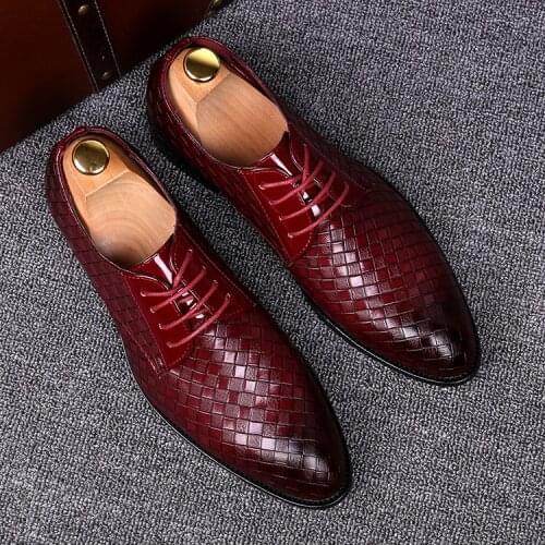 Formal Leather Shoes Men Dress Business Shoes Male Geometric Red Oxfords Party Wedding Casual Mens Flats Chaussure Homme