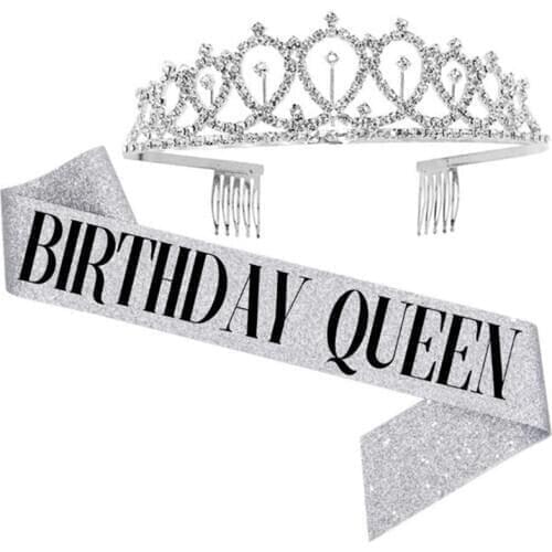 Birthday Queen Sash & Rhinestone Tiara-Birthday Gifts Birthday Sash for Women Fun Party Favors Birthday Party Supplies