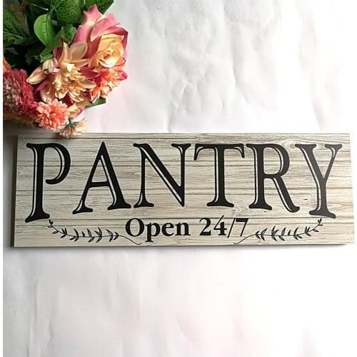 Pantry Wood Sign Plaque Pantry Open 24/7 Sign Rustic Wall Decor for Home Kitchen Dining Room Restaurant Vintage Style Home Decor