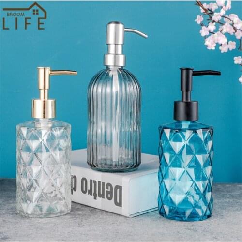 Refillable Glass Shampoo Bottle Modern Carved Liquid Soap Dispenser Large Capacity Empty Press Pump Bathroom Container 1PC