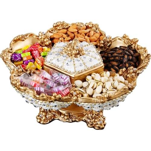 Europe dry fruit plate living room household tea table accessories divided fruit tray with cover and diamond vases decoration
