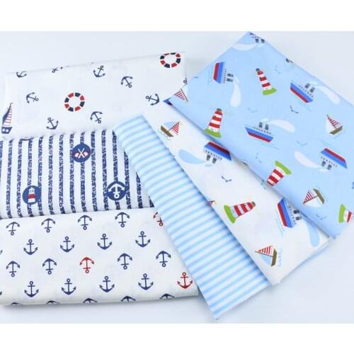 Navy blue Ship Anchor Cotton Fabric Printed Baby Boys Cotton Cloth For sleeping bag quilt cotton Tissue