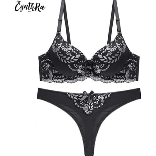 CYNTHRA Bra Set Lace Plus-size Womens Sexy Thong Push Up Thin Front Buckle Soft Fashion Large Underwear Ladies Lingerie Sets
