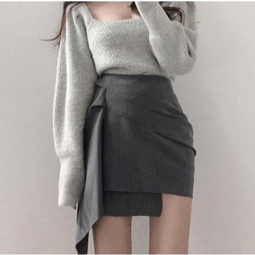 Korean Harajuku Solid Pencil Skirt Sweet Vintage Lady Empire Mini Skirt Casual High Waist Above Knee Sexy Skirt