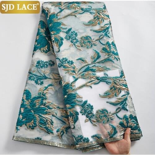 SJD LACE Green Embroidery Gilding Tissue French Brocade Mesh Lace Fabric 5Yards Handcut African Jacquard Lace Fabric SewingA2474