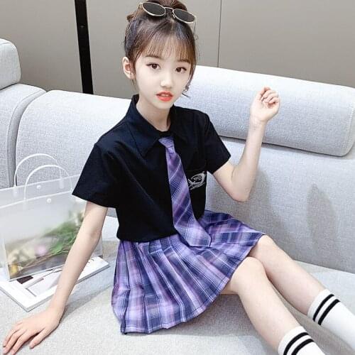 Girls' summer suit new Korean version of childrens foreign style, big childrens clothes and online celebrity uniforms