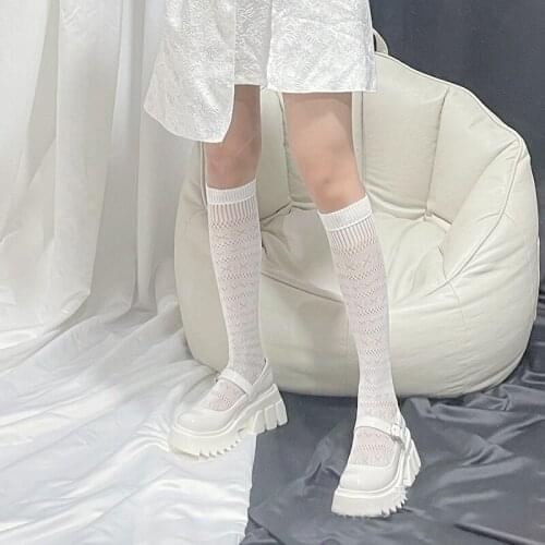 Lolita Hollow Stockings Women Tights Jk High Knee Socks Female Elastic Socks Thigh Long Stocking Calcetine