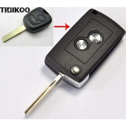 Modified Flip Folding 2 Buttons Remote Key Shell For Peugeot 307(HU83 Blade With Groove)
