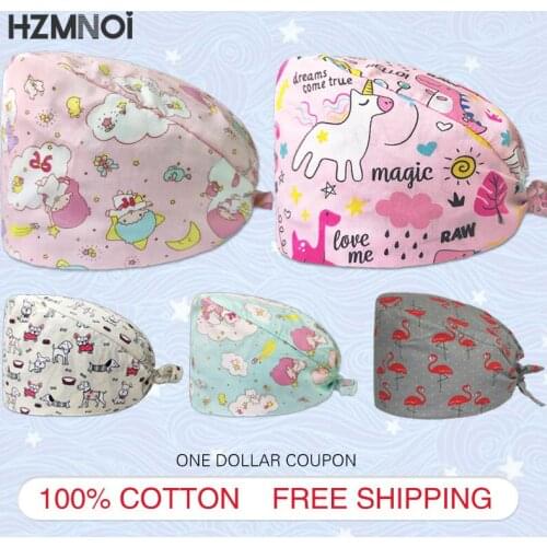 Fashion Womens Surgical Cap Printed Stretch Cotton Sweat-absorbent Nurse Cap Dentist Laboratory Beauty Salon Clinic Scrub Cap
