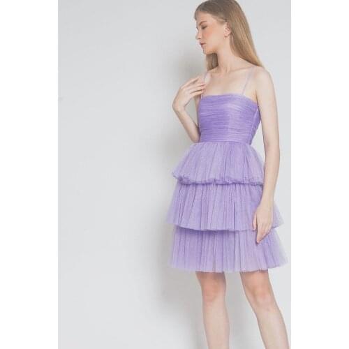 Fashion Cute Violet Women Dress Strapless Layered Ruffles Tulle Mini Dresses Sleeveless Summer Dress Custom Madae Plus Size