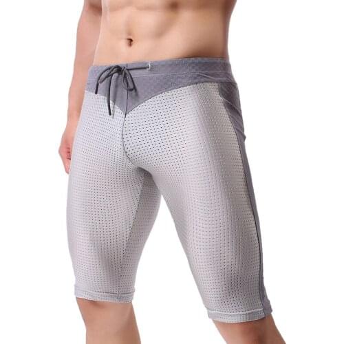 Men Long Boxer Shorts Mesh Breathable Sleep Bottoms Gym Workout Fitness Bodybuilding Casual Pant Jogging Cycling Boxers Swimwear