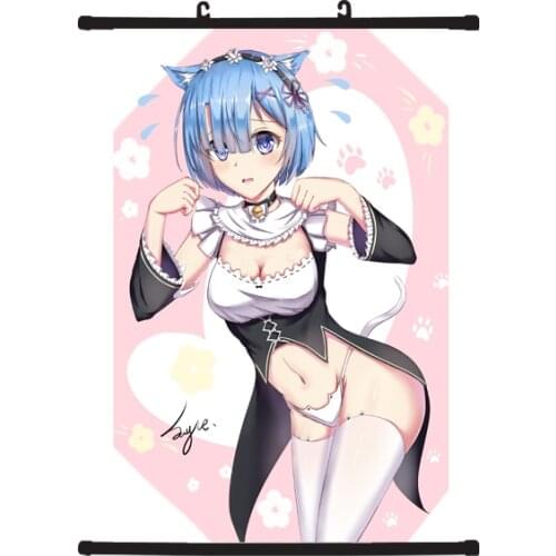 Re Zero Rem Ram Wall fabric Scroll Poster Custom home decor 60x40cm anime posters