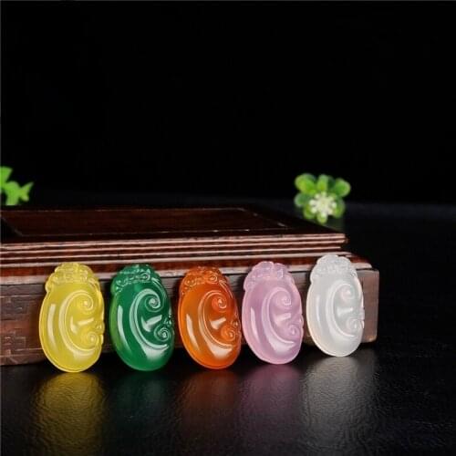Natural Green Chalcedony Ruyi Jade Pendant Necklace Chinese Agate Hand-Carved Fashion Charm Jewelry Amulet Men Women Lucky Gifts
