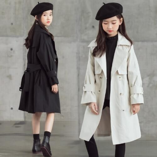 Teenage Girl Coat Autumn Girls Outerwear Windbreaker Mother Daughter Clothes Kids Long Style Coats Jackets 6 8 10 12 14 16 Y