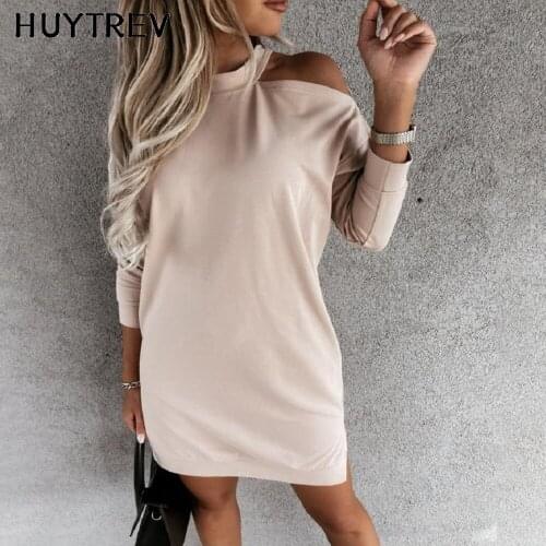 Sexy Off Shoulder Party Dress For Woman Autumn Casual Loose Long Sleeve Mini Dress Spring Office Ladies Clothes Basic 2021 Black