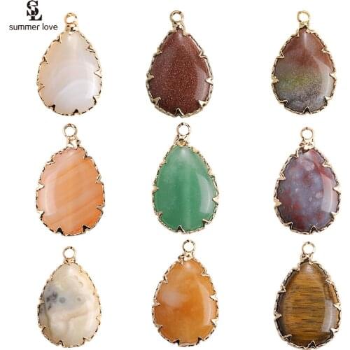 10pcs Natural Stone Teardrop Water Drop Pendants Floating Charms for Jewelry Making Diy Necklace Earrings Accessories