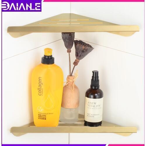 Bathroom Shelf Organizer Brushed Gold Stainless Steel Bathroom Shelves Wall Shelf Shower Storage Shampoo Rack WC Corner Basket