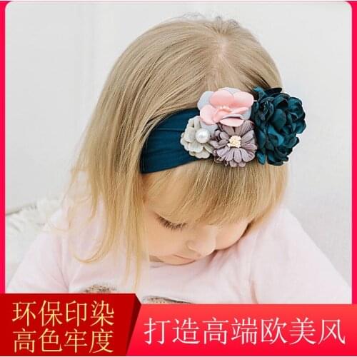 Super Soft Nylon Headwear Silk Stitching Flowers Decoration Baby Girls Hair Accessories Cute Princess Headband KF167
