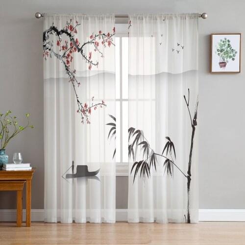 Landscape Painting Sheer Curtains for Girl Kids Bedroom Kitchen Window Drapes Curtain Home Decoration
