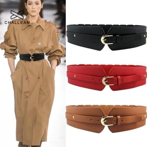Luxury Ladies Elastic Wide Belt For Women Vintage Buckle Fashion Wild Pin Buckle Womens Black Waist PU Leather Belt x208