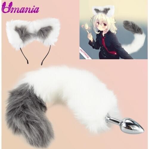 Sex Toys for Couples Fox Tail & Cute ears Headbands, Metal Butt Anal Plug Erotic products, Cosplay Accessories toys for Adults