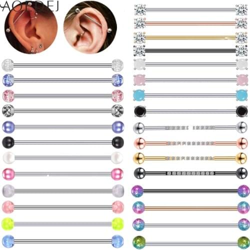 AOEDEJ 1PC 14G Surgical Steel Industrial Barbell Ring for Women Men Crystal Stud Earring Ear Cartilage Helix Piercing Jewelry