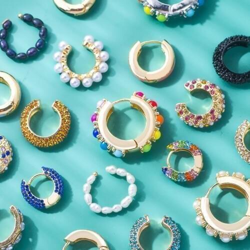 New Fashion Multicolor Beads Hoop Earrings for Women Trendy Elegant Round Circle Gold Huggie Earrings Boho Party Jewelry