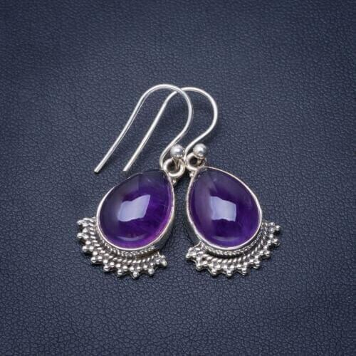 Natural Amethyst Handmade Unique 925 Sterling Silver Earrings 1.25" B2158