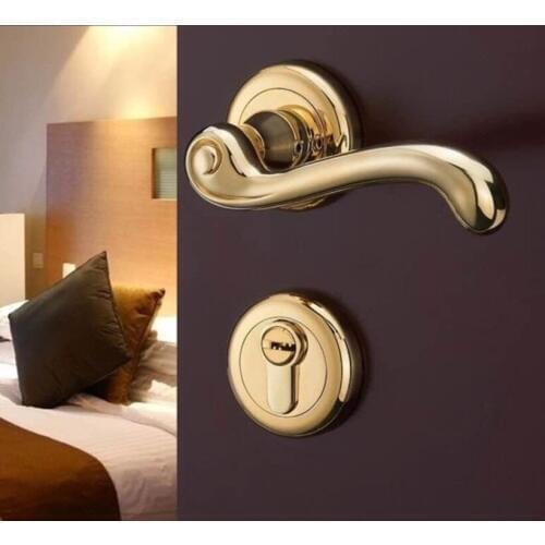 Modern fashion Mute indoor handle locks bright golden bedroom book room solid wooden door locks with key K gold split lock