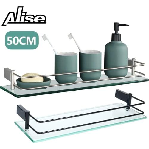 Alise 50CM Glass Shelf,Square Bathroom Glass Shelves Shelf ,Black Bathroom Shelf 304 Stainless Steel Wall Mount Shower room Rack