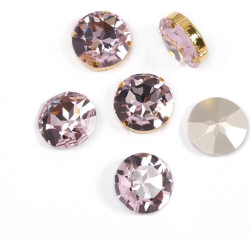 Light Rose Round Shape Glass Rhinestones With Claw Sew On Crystal Stone Strass Diamond Metal Base Buckle For Clothes