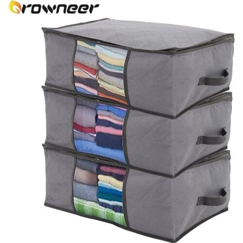 Clothes Storage Bag PVC transparent Window Non-woven Home Organizer Foldable Clothes Quilt Dust-Proof Cabinet Finishing Box