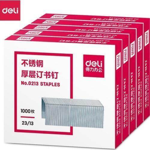 Deli 23/13 Stainless Steel Heavy-Duty Staples 1000 Pcs/box 5 Boxes Total 5000pcs Suitable for 23/13-23/23 Specification Stapler