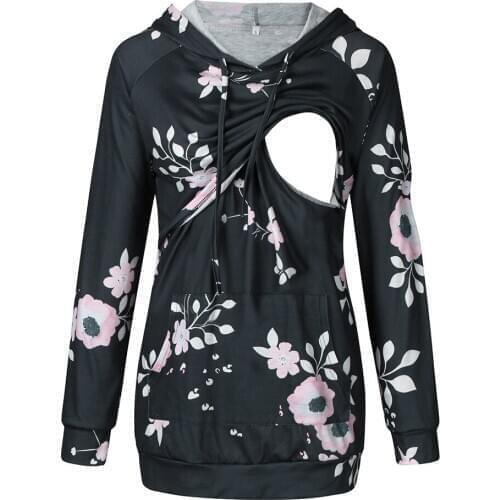 TELOTUNY Maternity Hoodie Women Maternity Long Sleeve Floral Hoodie Nursing Sweatshirts For Breastfeeding Pregnancy Clothes