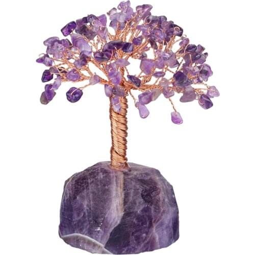 TUMBEELLUWA Healing Crystal Tumbled Stones Money Tree with Natural Gemstone Base Fengshui Ornament Lucky Home Decor 5''-6