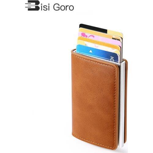 BISI GORO Smart Wallet for Men and Women Aluminum Box Credit Card Holder Mini Wallet Security RFID Holder PopUp Clutch Card Case