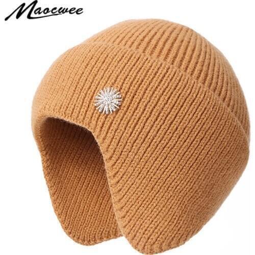 Women Men Knitted Thick Skullies Beanies For Lady Solid Color Ear Protection Hedging Cap Decorate Warm Crochet Slouch Bonnet Hat