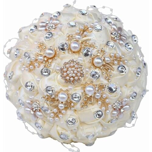 WifeLai-A Latest Handmade Roses Luxury Rhinestones Bridal Bouquet Romantic Wedding Decoration (Ivory)W296G