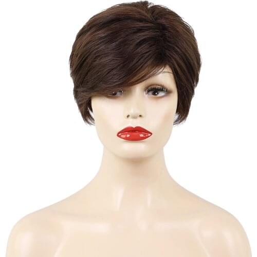 Womens Short Curly Wavy Natural Looking Cosplay Daily Party Costume Full Head Wigs 10 Inch Human Hair