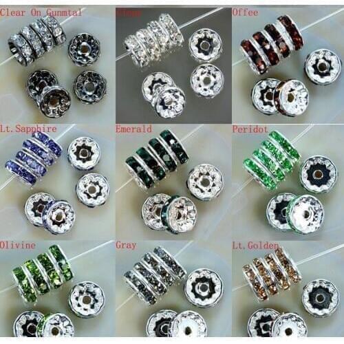10MM White Black Bdfg54e Spacer Metal Silver Plated Rondelle Rhinestone Loose Beads For DIY bracelet Jewelry Making
