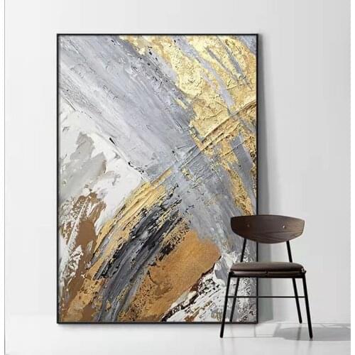 100% Handmade Oil painting Abstract Golden Simple Pretty Canvas Oil Painting Wall Art Picture For Living Room