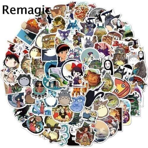 100pcs Miyazaki Hayao Japanese Anime Scrapbooking Stickers Packs Waterproof Skateboard Luggage Guitar Graffiti pasters gifts